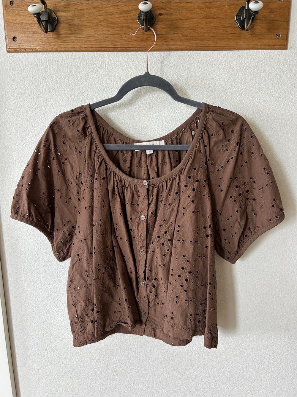 LOFT Brown Eyelet Button-Front Women's Top